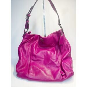 Coach Leather Hobo Shoulder Bag – Hot Pink Fuchsia Purse with Silver Hardware